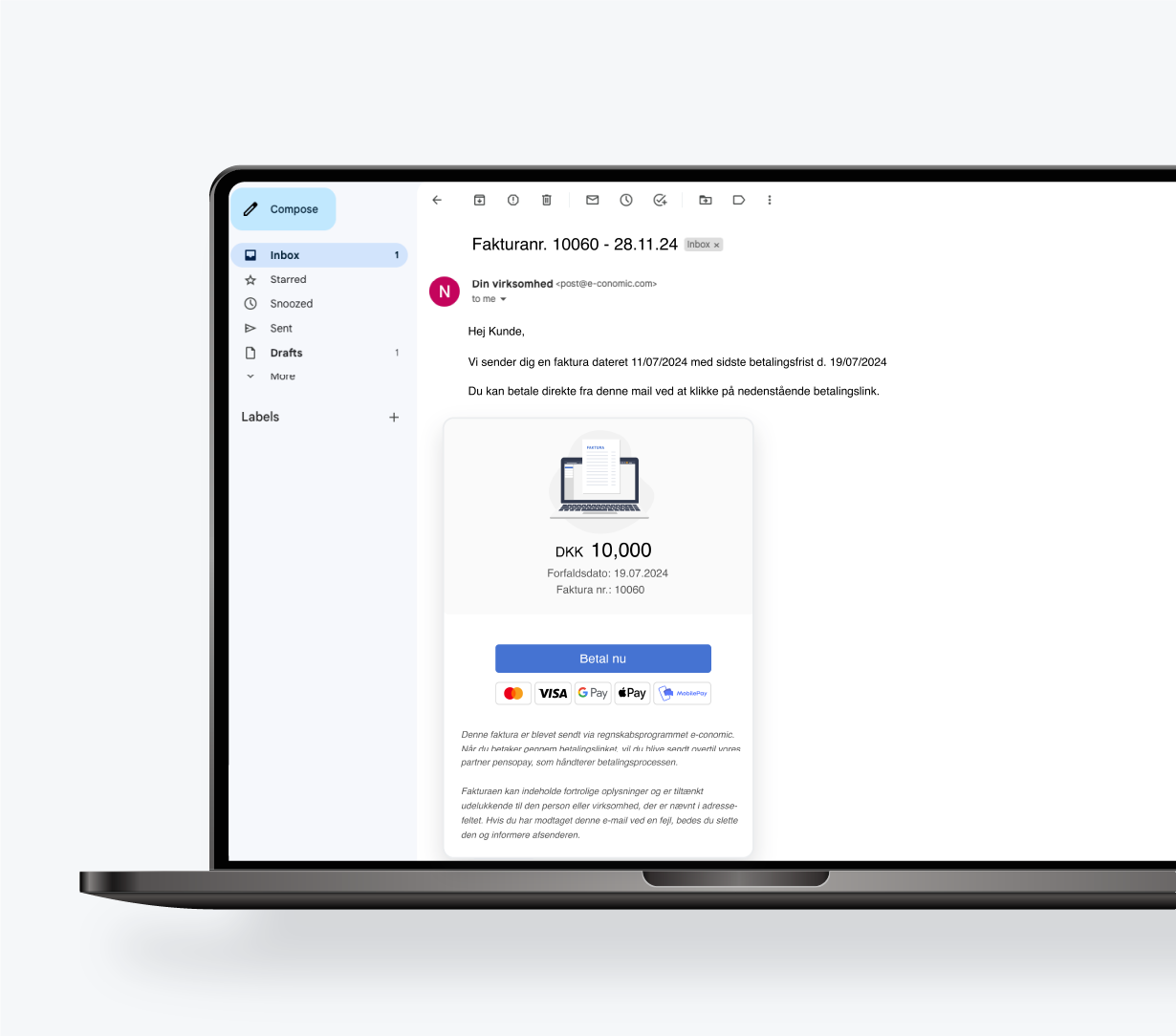 computer laptop med mail om betalingslink