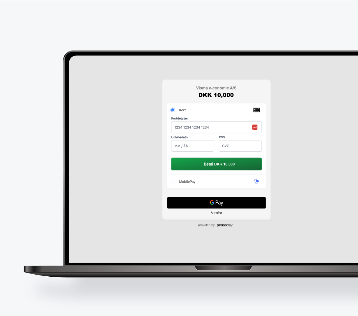 computer laptop med pensopay betalingsvindue