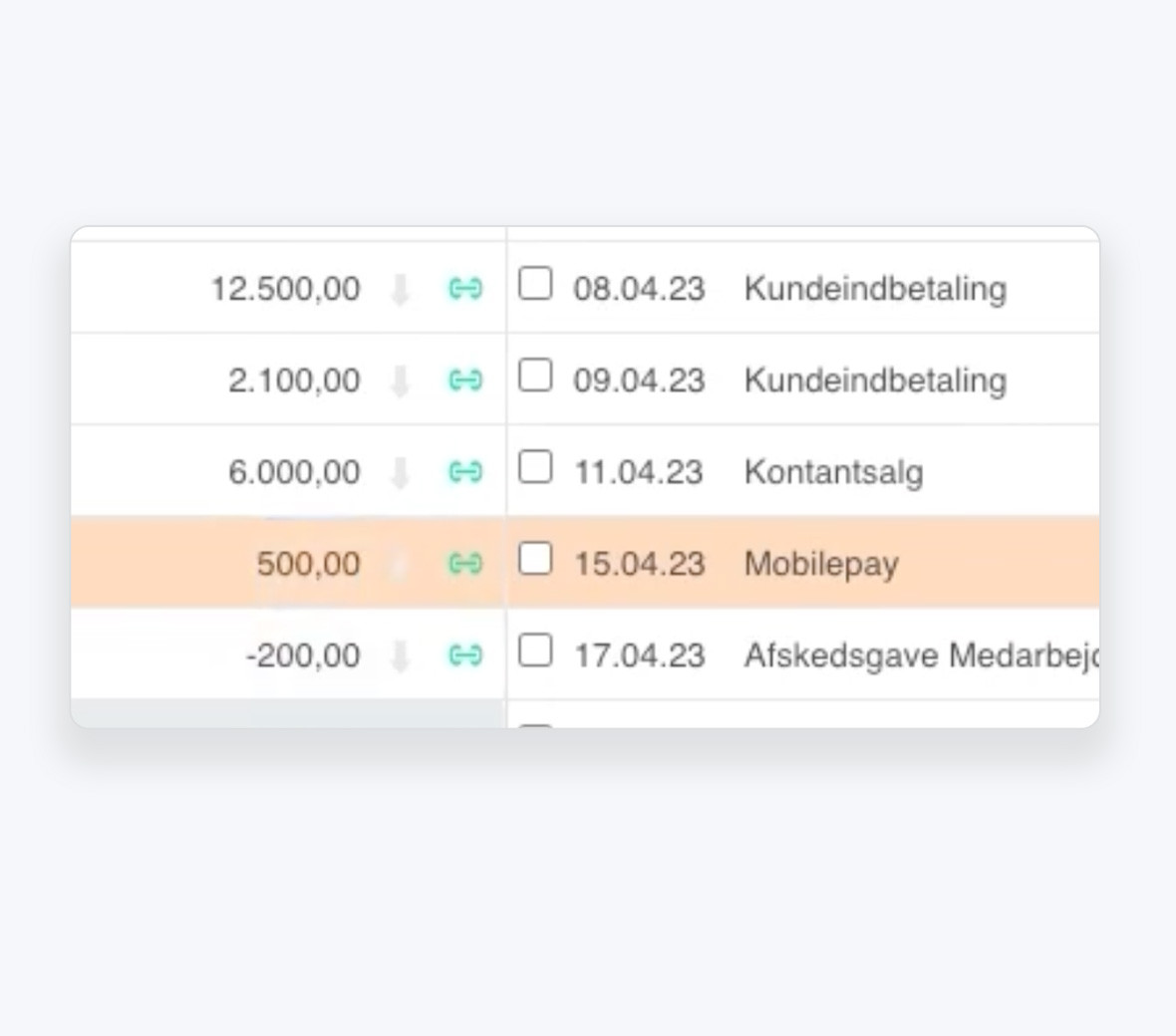 Et screenshot af Bankafstemning i e-conomic